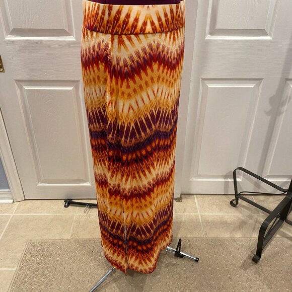 🍂ANA Women Orange Maroon Maxi Boho Bohemian Chevon‎ Print Casual Maxi Skirt | XL - Picture 9 of 9